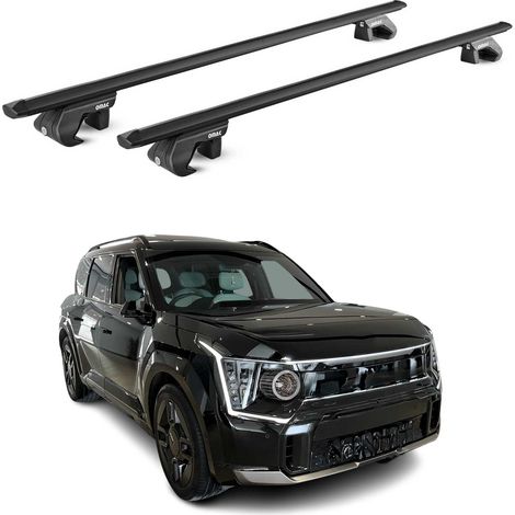 OMAC Dachträger Aluminium TÜV geprüft für Kia EV9 2023-2026 – Für Standard Dachreling – T Nut – Max 90 kg – 2 Schlösser Schwarz (1/5)