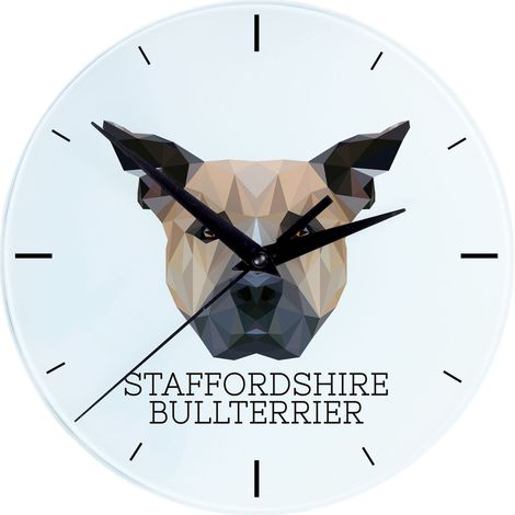 Reloj de pared geométrico con foto e inscripción de Art-Dog, Staffordshire Bull Terrier, Staffik, Staffi (1/4)