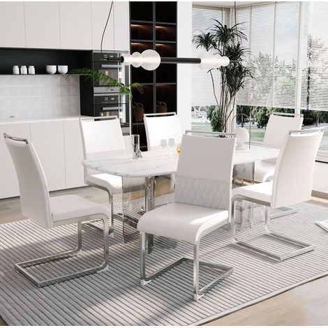 Lot de 6 chaises de salle à manger 42x48x95 cm métal blanc, stable pour cuisine – MEUBLIV (1/5)