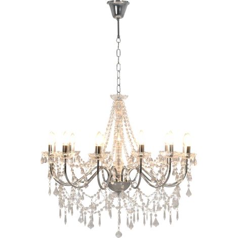 vidaXL Lampadario con Perline Argento 12 Lampadine E14