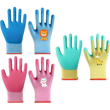 3 paires de gants jardinage enfant pour garçons et filles de 3 à 5 ans, gants de protection anti-coupures pour bricolage et jeux (1/5)