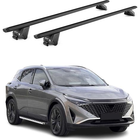 OMAC Barres de toit aluminium certifiées TÜV pour Nissan Qashqai J12 2021-2026 – Pour rails de toit intégrés – Rainure en T – Charge max 100 kg – 2 antivols Noir (1/4)