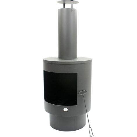MaxxGarden - Chimenea de jardín Fenix Premium con chimenea para relajarse - Chimenea de patio con rejilla de acero - Chimenea de exterior con almacenamiento de leña en el suelo - (Ø44,5x134cm) + cober