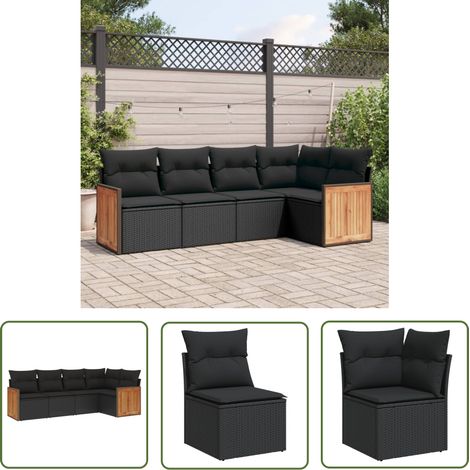 The Living Store 5-tlg. Garten-Sofagarnitur mit Kissen Schwarz Poly Rattan - Gartengeset - Gartenmöbelset - Rattan Möbel - Lounge Set - Esszimmergarnitur (1/5)
