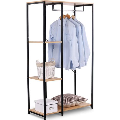 WOLTU Garderobenständer & Schuhregal mit Ablage, aus Holz und Stahl schwarz-eiche (1/5)