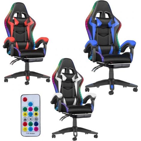 Sedia Gaming con LED RGB Ergonomica Girevole Reclinabile Rotelle Poggiapiedi NERO-ROSSO