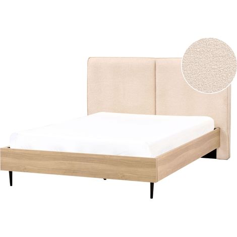 Letto matrimoniale in tessuto bouclè beige con testiera imbottita 140 x 200 cm Izernore