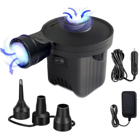 Pompe à air électrique pour matelas gonflable, pompe à air 2 en 1, avec 3 buses d'air, pompe pour un usage domestique et voiture, parfaite pour le camping en plein air (1/5)