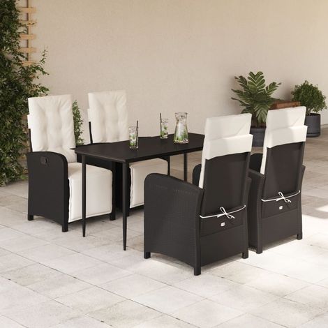 Set de muebles jardín 5 pzas con cojines ratán sintético negro vidaXL (1/5)