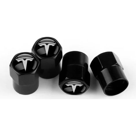 (Noir) 4 bouchons de valve de pneu en aluminium pour voiture, protection étanche à l'air, accessoires auto compatibles avec Model 3, X, Y, S et Roadster (1/5)