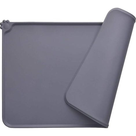 Tapis d'alimentation pour animaux en silicone gris - 47 x 30 cm - Conforme aux normes FDA, imperméable, antidérapant (1/5)