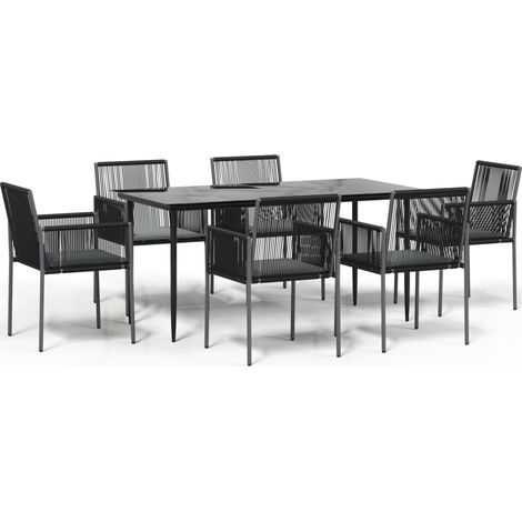 Maison Exclusive - Set Pranzo Giardino 7 pz con Cuscini Polyrattan e Acciaio Nero (1/5)