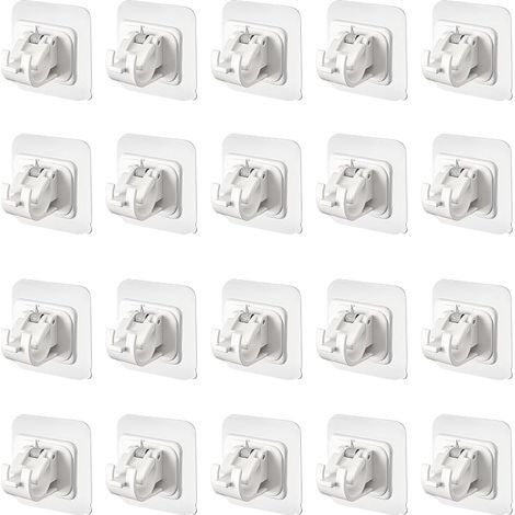 Lot de 20 supports de tringle à rideaux blancs - Supports de serrage autocollants - Petits supports de tringle à rideaux - Pour cuisine et salle de bain (1/5)