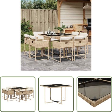 vidaXL Set comedor de jardín 9 pzas con cojines ratán sintético beige (1/5)