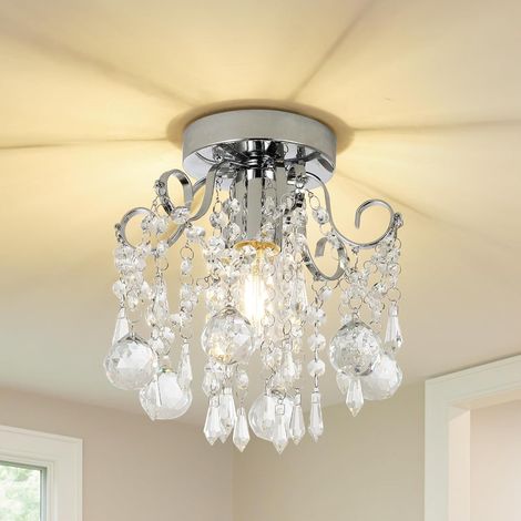 Plafonnier de salon, lustre en cristal moderne, plafonnier encastré chromé avec perles en cristal K9 (1/4)