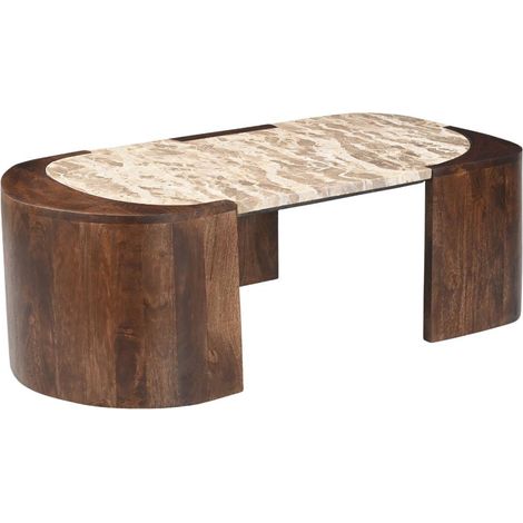 Table basse ovale en bois de manguier et marbre Agnès (1/5)