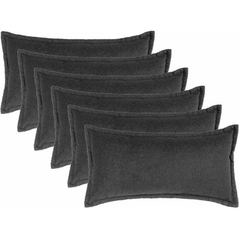 Housse de coussin 6 pcs HOUTEN Gris foncé 40 x 70 cm Bouclé vidaXL