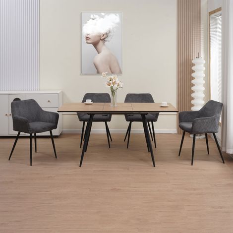 Ensemble table extensible naturel + 4 fauteuils velours gris - SCANDI