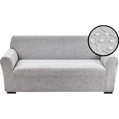 Housse de canapé extensible jacquard (couverture intégrale) — Gris foncé — Convient aux canapés de 185 à 230 cm de long (1/2)
