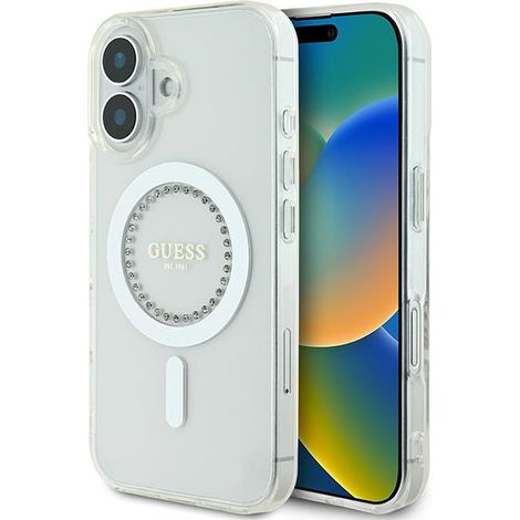 Guess GUHMP16SPFTDTEH iPhone 16 6.1" bianco/custodia rigida bianca con strass IML e MagSafe (1/5)