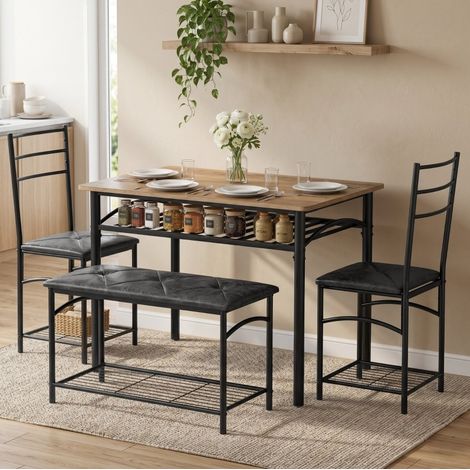 Ensemble table à manger 4 pièces 100x60x76,3 cm métal et bois brun, pour petit espace – MEUBLIV (1/5)