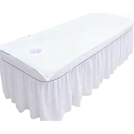 Sábana de masaje con orificios de soporte facial, sábana bajera de alta calidad, bordes ribeteados (blanca, diseño integral). (1/5)