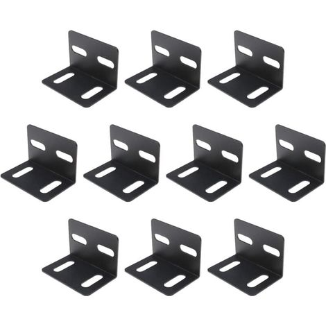 Lot de 10 équerres d'angle en forme de L en métal pour meubles - 1.8 mm d'épaisseur - 4 trous de fixation réglables - Noir (1/3)