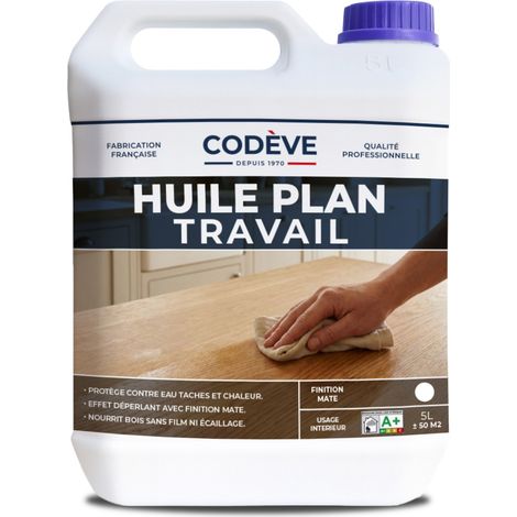 Codève Bois – Huile pour bois 5 L – Entretien plan de travail en bois massif, stratifié – Protection contre humidité et taches (1/5)