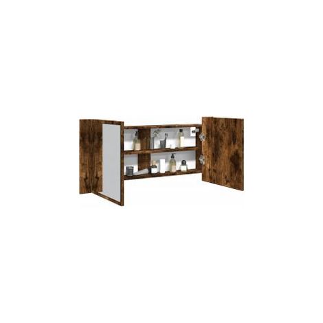 Armoire à miroir à LED de bain chêne fumé 100x12x45 (1/5)