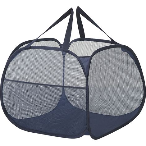 Panier à linge pliable Pop Up Hamper 90L en maille respirante avec poignée et poche latérale pour vêtements et rangement, bleu foncé (1/5)