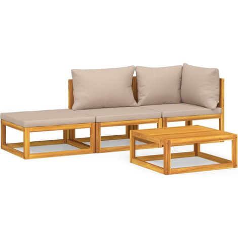 Maison Exclusive - Salon de jardin 4 pcs avec coussins taupe bois massif (1/5)
