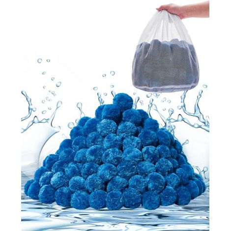 Filter Balls für Sandfilter, 1,42 kg, Filterbälle ersetzen Pool-Filtersand, wiederverwendbares blaues Filtermedium aus Polyesterfaser mit Waschbeutel, für Schwimmbecken, Aquarien, Aufstellbecken (1/5)