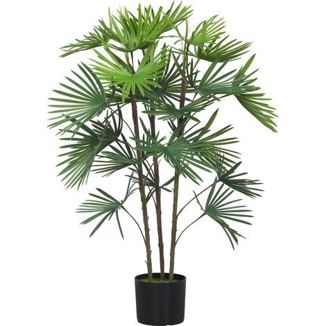Palmera artificial de 90 cm con 24 hojas de plástico verde, maceta de Ø16,5 x 13,5 cm (1/5)