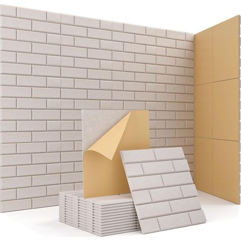 AUTRUCKER 12 panneaux d'absorption acoustique auto-adhésifs, panneaux d'isolation acoustique en forme de brique, avec support adhésif, 30x30 cm, beige (1/5)