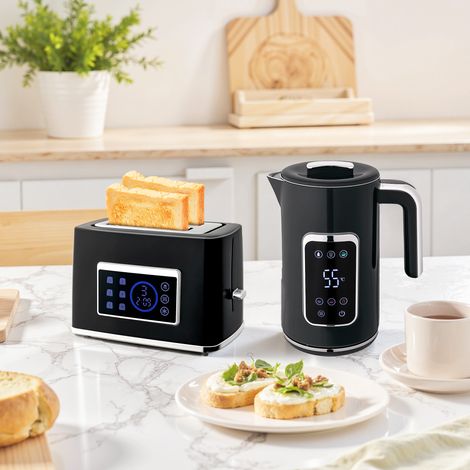 Wasserkocher und Toaster-Set mit LED-Touchscreen, 1,7 L, 2 Toasterschlitze, verschiedene Modi und Funktionen, Schwarz (1/5)