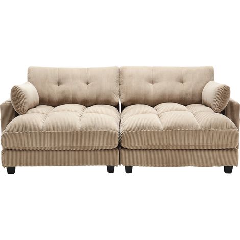 Canapé 2 places en velours côtelé avec coffres de rangement, porte-gobelets, poches latérales et ports USB, pour salon, chambre et bureau (1/5)