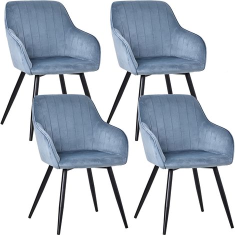 Chaises salle à manger velours bleu avec accoudoirs 58x81 cm lot de 4 HOMAVO YZ5 (1/5)