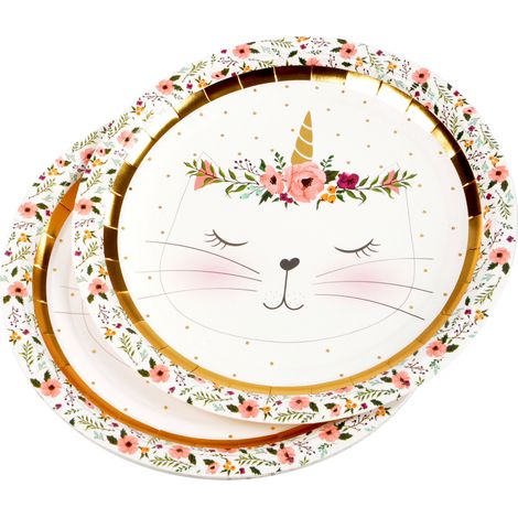 Set de 6 assiettes en carton 23 cm Chat licorne