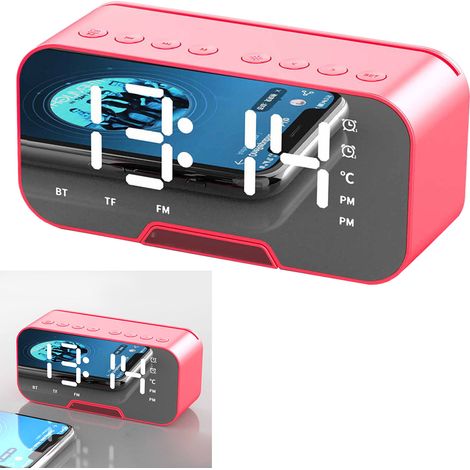 Enceinte Bluetooth sans fil Mirror avec radio FM, format carte, cadeau innovant avec réveil et enceinte pour étudiant (rouge). (1/5)