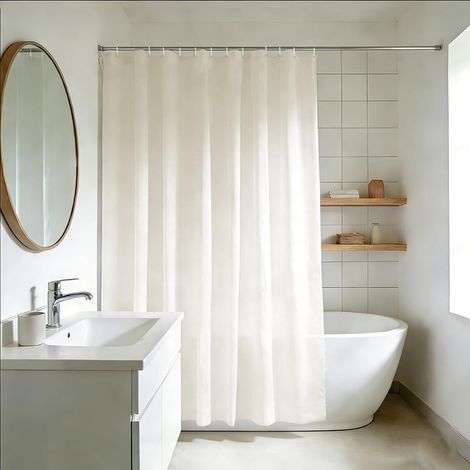 Rideau de Douche Beige Tissus Lavable Hydrofuge 200 x 220cm (1/5)