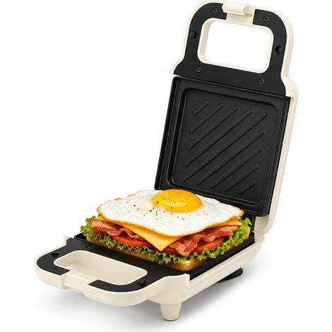 Appareil à Croque-Monsieur, Grill Panini Sandwich Électrique 650W Antiadhésif Sans , Cuisson Rapide 5 min Double Face, Anti-Débordement, Protection Thermique, Steak Œufs Bacon (1/5)