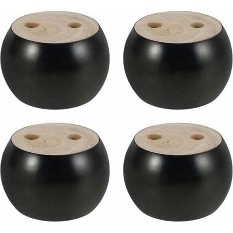 Lot de 4 pieds de meuble ronds en bois de 5 cm de hauteur pour canapé, lit, fauteuil, armoire, avec vis et rubans (noir) (1/4)