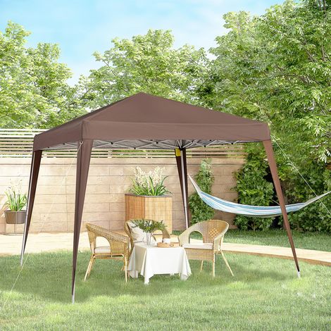 Tonnelle de jardin pliante 2,4 x 2,4 m avec structure en acier et cordes coupe-vent. Couleur : Café
