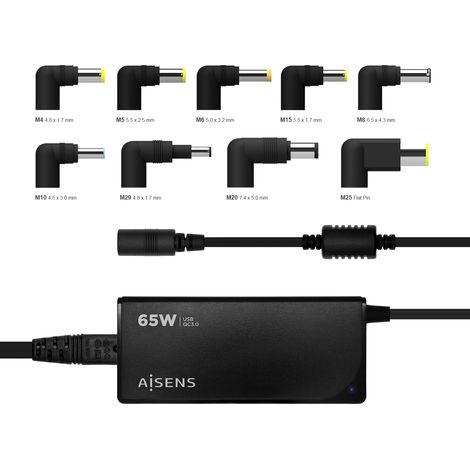 Aisens Ladegerät 65w automatisch universal multivoltage mit 9 Anschlüssen + usb-a qc.3.0