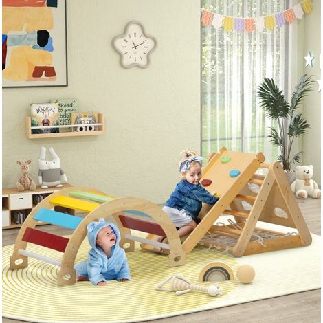 Jeu de motricité indoor 7 en 1 avec toboggan, arche d’escalade, bois multicolore (1/5)