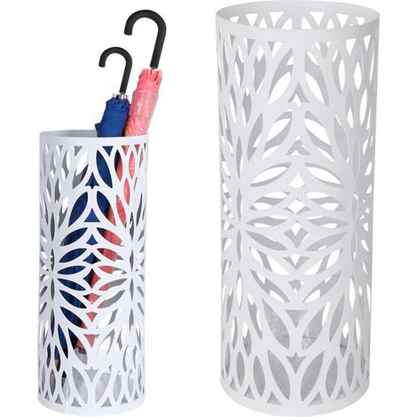 Portaombrelli in Metallo Design Rotondo Stand Bianco Vaschetta Salvagoccia (1/4)