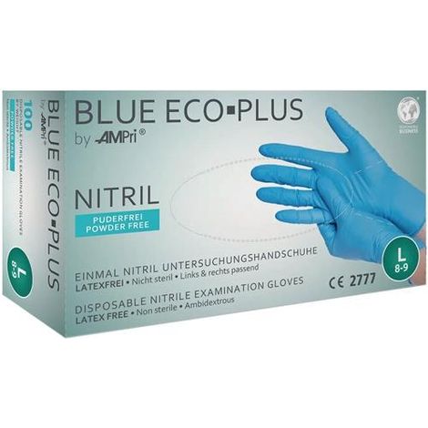 Gants à une main, bleu Eco Plus, taille XL, nitrile, 100 pièces par boîte (1/4)
