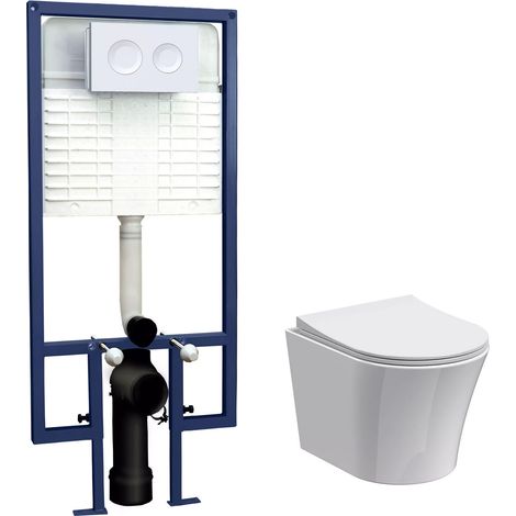 Nuie Round Wall Hung Pan with White Flush Plate and 5-in-1 Frame (including Soft Close Seat)