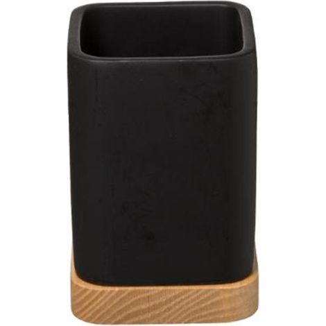 Five Simply Smart – Gobelet de salle de bain en polyrésine 10cm – Design carré noir – Rangement brosses à dents élégant et fonctionnel