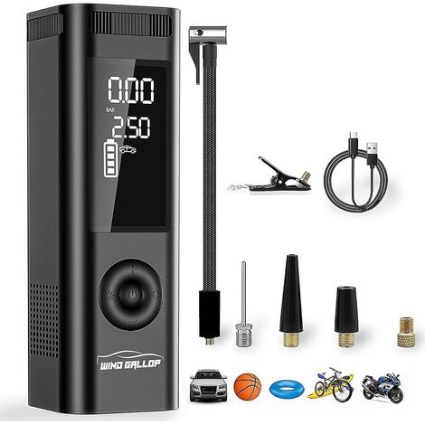 Gonfleur pneus Voiture 12V Mini Compresseur Voiture Compresseur à Air Portatif Pompe de pneu de Voiture Allume Cigare Electrique Pompe A Velo avec Manomètre et Adaptateurs de Valve(Jaune)